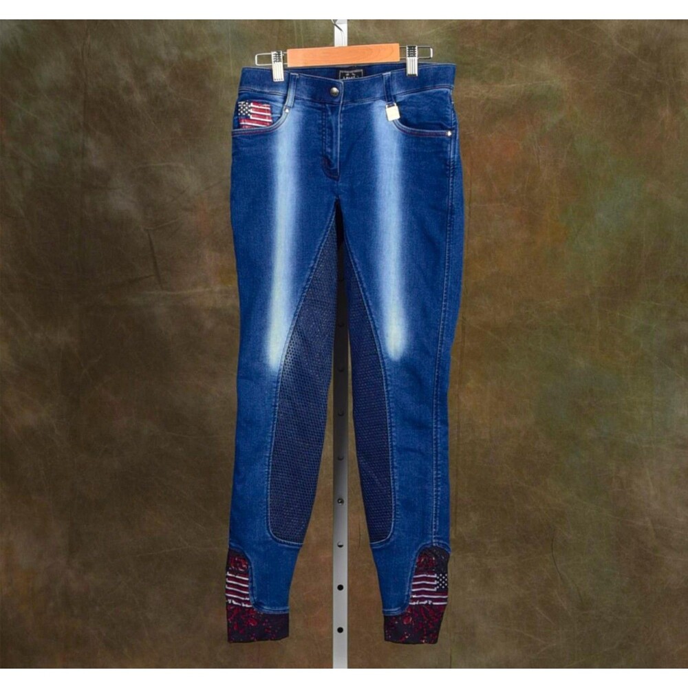 HKM Stars and Stripes Americana Denim Breeches Riding Pant Size 24